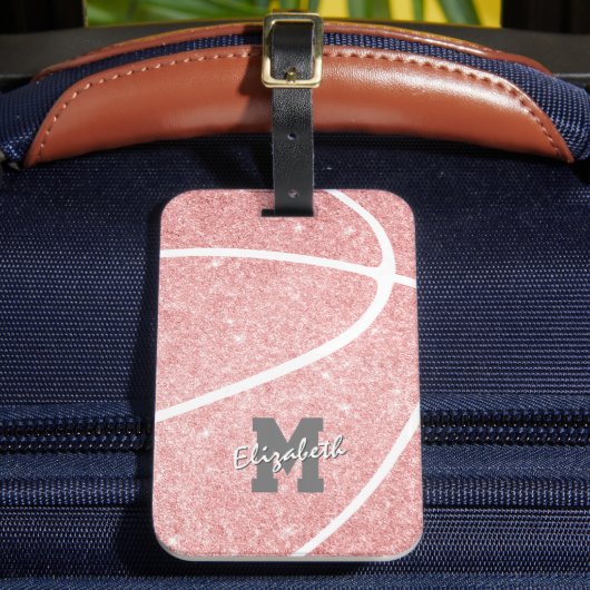 mit Monogramm Sportgeschenke Mädchen rosa Basketba Gepäckanhänger (Vorderseite Insitu 2)