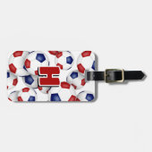 mit Monogramm Sportler Rot-Blau-Fußball Gepäckanhänger (Vorderseite horizontal)