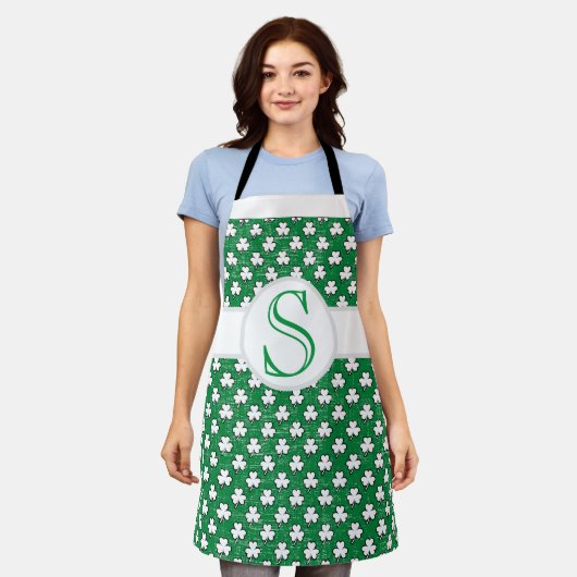 Mit Monogramm St. Paddy's Day Clover Pattern Lucky Schürze (Getragen)