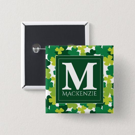 Mit Monogramm St Patrick TagesKleeblätter Button (Vorne & Hinten)