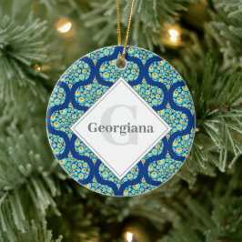 Mit Monogramm Starry Night on Sea Doodle Ogee Keramik Ornament