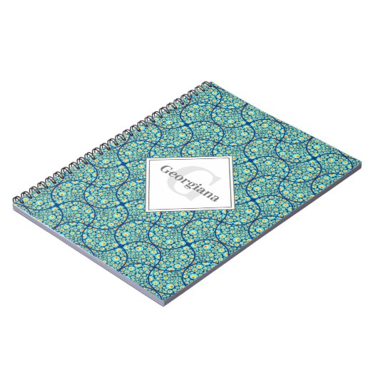 Mit Monogramm Starry Night on Sea Doodle Ogee Notizblock (Linke Seite)