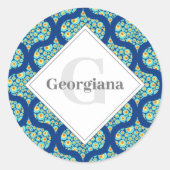 Mit Monogramm Starry Night on Sea Doodle Ogee Runder Aufkleber (Vorderseite)