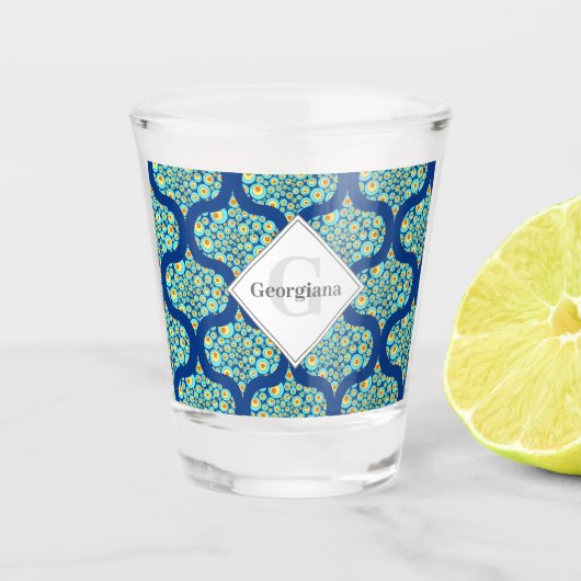Mit Monogramm Starry Night on Sea Doodle Ogee Schnapsglas (Vorderseite)
