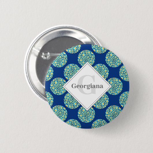 Mit Monogramm Starry Night on Sea Doodle Polka Doc Button (Vorne & Hinten)