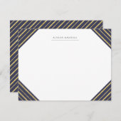 Mit Monogramm Stationierung von Navy und Gold Stri Mitteilungskarte (Vorne/Hinten)