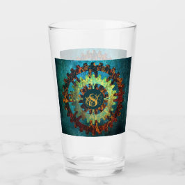 Mit Monogramm Steampunk Verdigris Rusty Cogwheel Glas