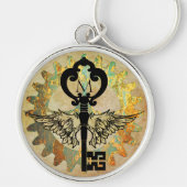 Mit Monogramm Steampunk Winged Key Rusty Cogwheel Schlüsselanhänger (Vorne)