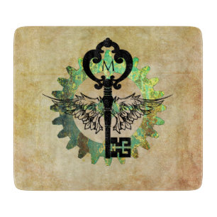 Mit Monogramm Steampunk Winged Key Rusty Cogwheel Schneidebrett