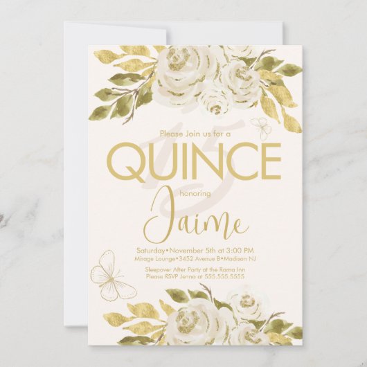 Mit Monogramm Stille Elfenbein Rose Pink Florals Einladung (Vorderseite)