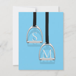 Mit Monogramm Stirrup Irons Blue Reittier Mitteilungskarte