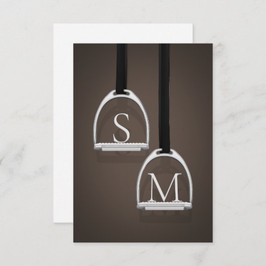 Mit Monogramm Stirrup Irons Dark Brown Reittier Dankeskarte (Vorne/Hinten)