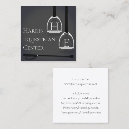 Mit Monogramm Stirrup Irons Dark Gray Equestrian Quadratische Visitenkarte (Vorne/Hinten)