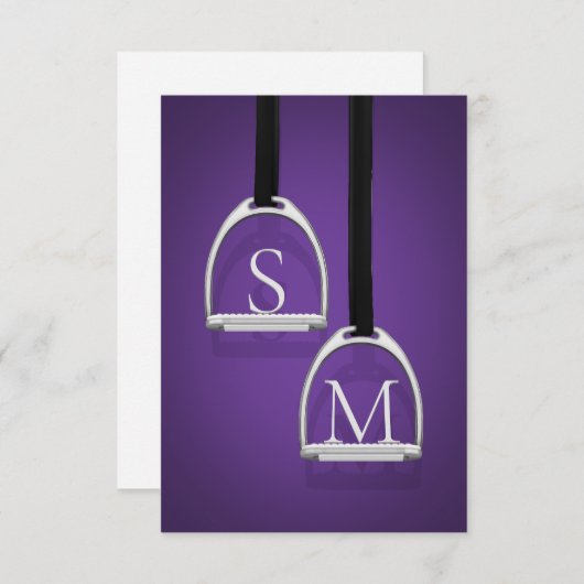 Mit Monogramm Stirrup Irons Dark Lila Reittier Dankeskarte (Vorne/Hinten)