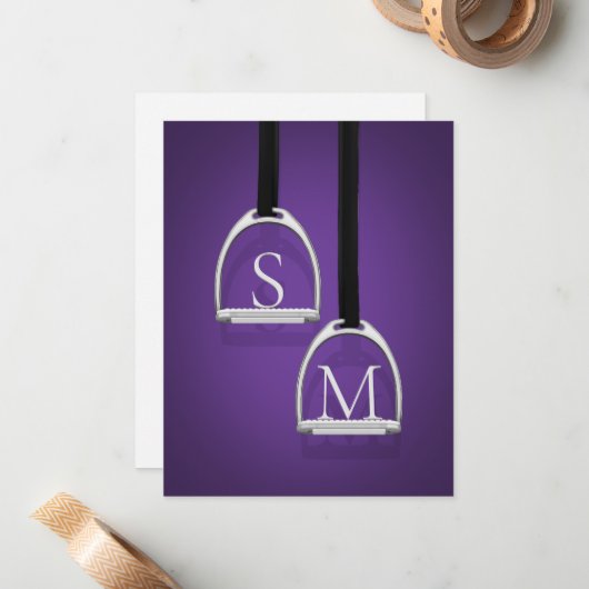 Mit Monogramm Stirrup Irons Dark Lila Reittier Mitteilungskarte (Vorderseite/Rückseite Beispiel)