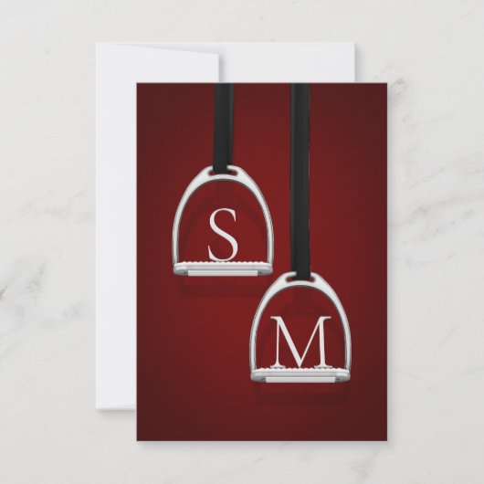 Mit Monogramm Stirrup Irons Dark Red Equestrian Dankeskarte (Vorderseite)