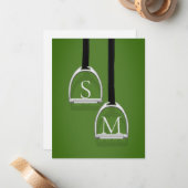 Mit Monogramm Stirrup Irons Grass Green Reittier Mitteilungskarte (Vorderseite/Rückseite Beispiel)