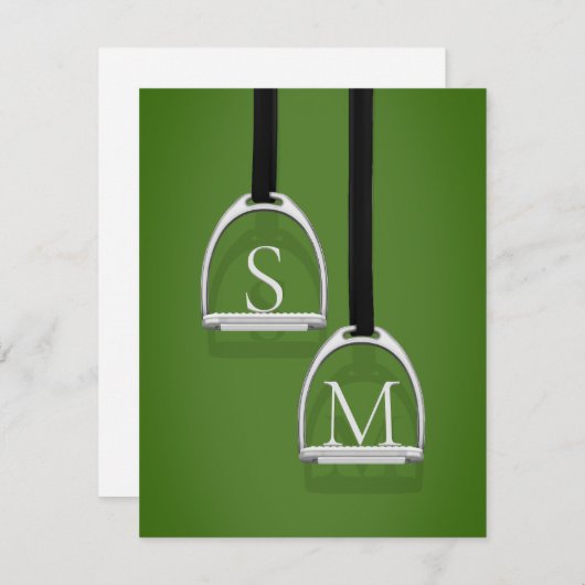 Mit Monogramm Stirrup Irons Grass Green Reittier Mitteilungskarte (Vorne/Hinten)