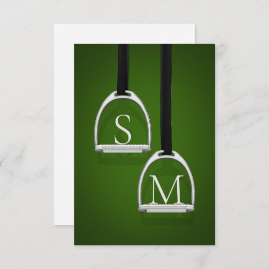Mit Monogramm Stirrup Irons Hunter Green Reittier Dankeskarte (Vorne/Hinten)