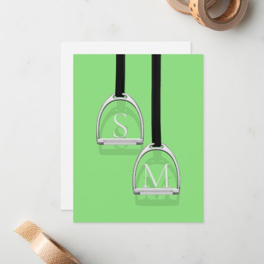 Mit Monogramm Stirrup Irons Lime Green Reittier Mitteilungskarte (Vorderseite/Rückseite Beispiel)