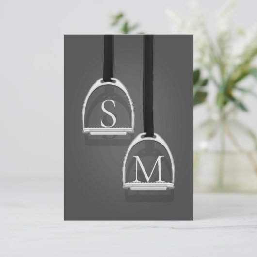 Mit Monogramm Stirrup Irons Medium Gray Reittier Dankeskarte (Stehend Vorderseite)