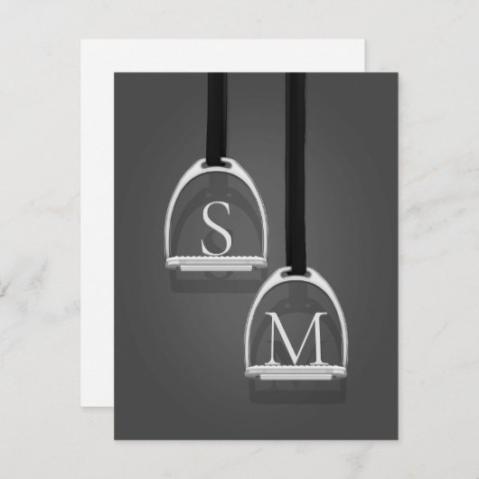 Mit Monogramm Stirrup Irons Medium Gray Reittier Mitteilungskarte (Vorne/Hinten)