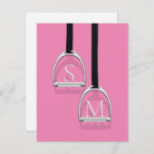 Mit Monogramm Stirrup Irons Pink Reittier Mitteilungskarte (Vorne/Hinten)