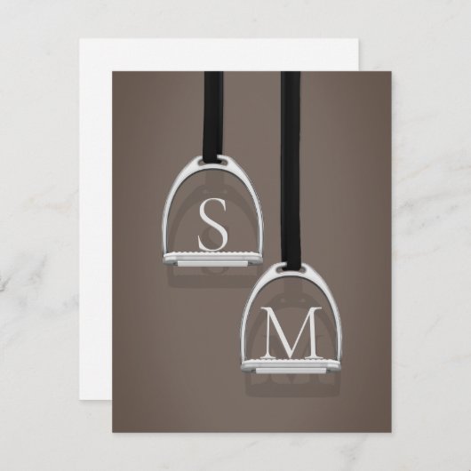 Mit Monogramm Stirrup Irons Sepia Brown Reittier Mitteilungskarte (Vorne/Hinten)
