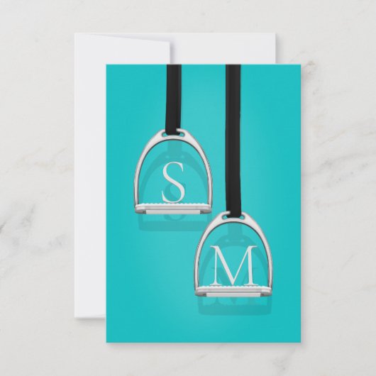 Mit Monogramm Stirrup Irons Türkis Reittier Dankeskarte (Vorderseite)