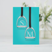 Mit Monogramm Stirrup Irons Türkis Reittier Dankeskarte (Stehend Vorderseite)