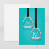 Mit Monogramm Stirrup Irons Türkis Reittier Dankeskarte (Vorne/Hinten)