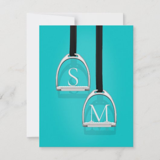 Mit Monogramm Stirrup Irons Türkis Reittier Mitteilungskarte (Vorderseite)