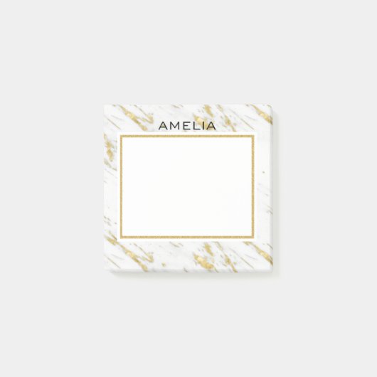 Mit Monogramm Stone Gold Glitzer aus weißem Marmor Post-it Klebezettel (Vorderseite)