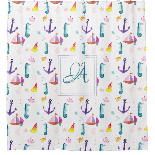 Mit Monogramm Strandbäder Kinder Badeanstalt Meer Duschvorhang (Vorderseite)
