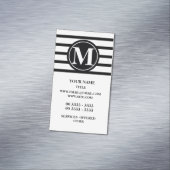 Mit Monogramm Streifen-Muster Schwarzweiss Magnetische Visitenkarte (Beispiel)