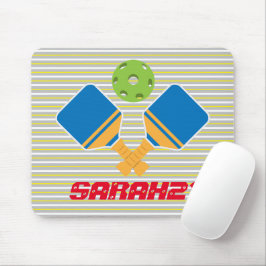 Mit Monogramm Streifen Pickleball-Spieler Blau Mousepad