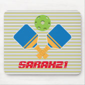 Mit Monogramm Streifen Pickleball-Spieler Blau Mousepad (Vorne)