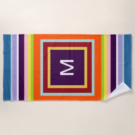 Mit Monogramm Streifen Rosa Gelborange Lila Strandtuch