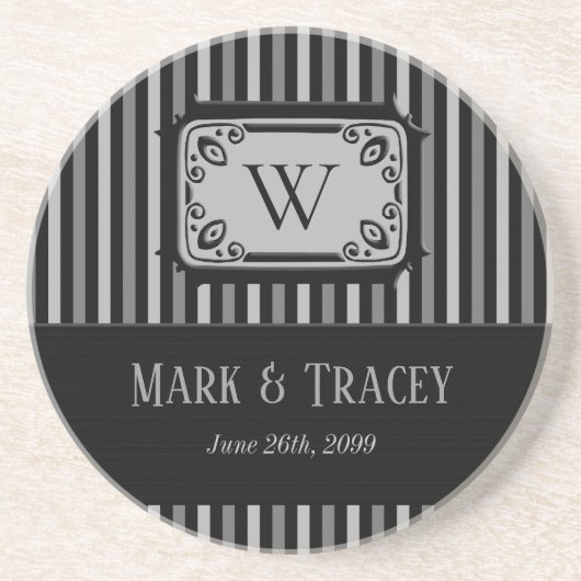 Mit Monogramm Streifen Sandstein Untersetzer (Vorne)