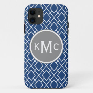 Mit Monogramm, stylisches Navy Blue Diamond-Muster Case-Mate iPhone Hülle