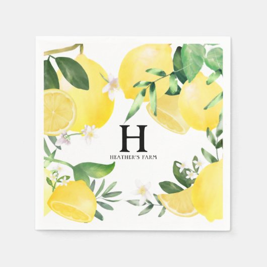 Mit Monogramm Summer Lemon Garden Gelb Serviette (Vorderseite)