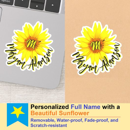 Mit Monogramm Sunflower Girl-Tag - Handgeschrieben Aufkleber