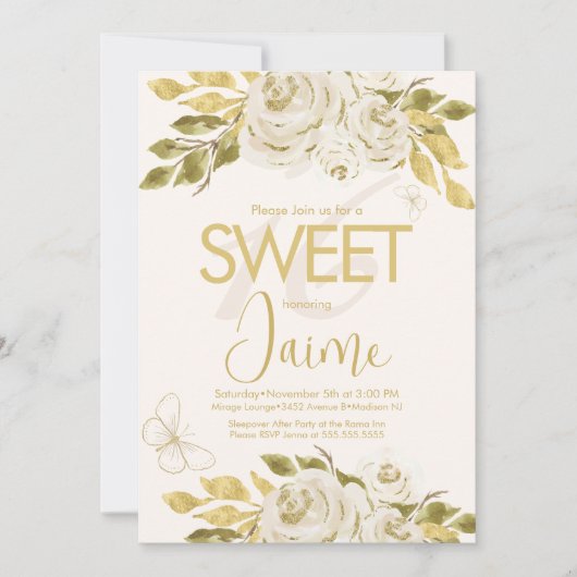 Mit Monogramm Sweet 16 Ivory Rose Pink Florals Einladung (Vorderseite)