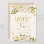 Mit Monogramm Sweet 16 Ivory Rose Pink Florals Einladung (Vorne/Hinten)