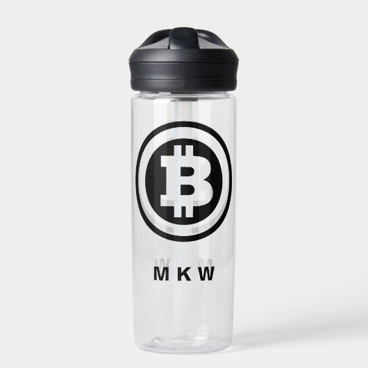 Mit Monogramm Symbol für das Schwarze Bitcoin-Logo Trinkflasche (Vorderseite)