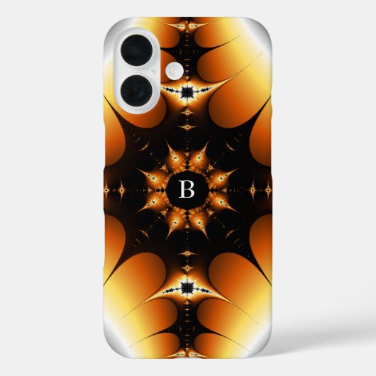 Mit Monogramm symmetrisches Schwarz-Orange-Fraktal Case-Mate iPhone Hülle (Rückseite)