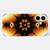 Mit Monogramm symmetrisches Schwarz-Orange-Fraktal Case-Mate iPhone Hülle (Rückseite (Horizontal))