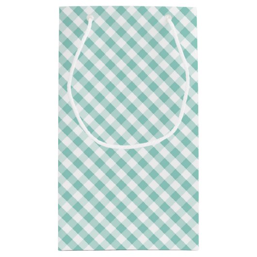 Mit Monogramm tadelloses grünes Gingham-Muster Kleine Geschenktüte (Rückseite)