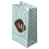 Mit Monogramm tadelloses grünes Gingham-Muster Kleine Geschenktüte (Vorderseite Schrägansicht)