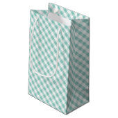 Mit Monogramm tadelloses grünes Gingham-Muster Kleine Geschenktüte (Rückseite Schrägansicht)